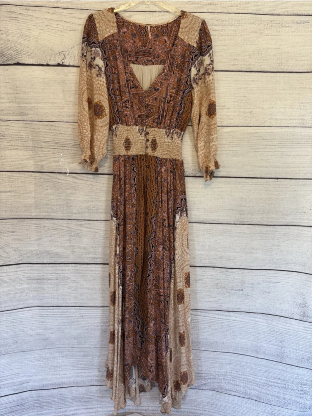 Free People Mexicali Rose Maxi Dress Medium Paisley Boho Cottagecore Smock - Picture 3 of 9